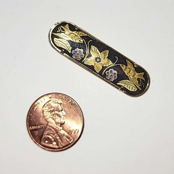 DAMASCENE BIRD MOTIF TIE BAR TIE CLIP - Picture 5 of 5
